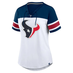 Houston Texans Women's Athena Rhinestone Lace-Up V-Neck T-Shirt - White/Navy cheap