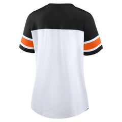 Cincinnati Bengals Women's Athena Rhinestone Lace-Up V-Neck T-Shirt - White/Black for sale