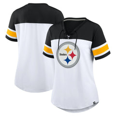 Pittsburgh Steelers Women's Athena Rhinestone Lace-Up V-Neck T-Shirt - White/Black online