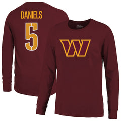 Jayden Daniels Washington Commanders Majestic Threads Name & Number Non-Distressed Long Sleeve T-Shirt - Burgundy on sale