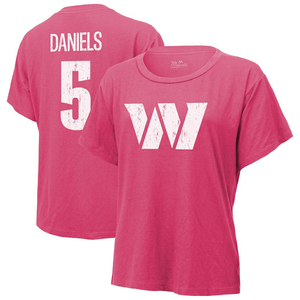 Jayden Daniels Washington Commanders Majestic Threads Women's Name & Number T-Shirt - Pink outlet