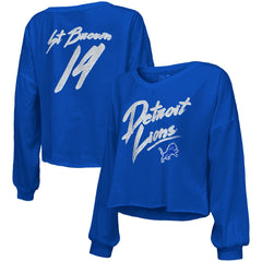 Amon-Ra St. Brown Detroit Lions Majestic Threads Women's Name & Number Off-Shoulder Script Cropped Long Sleeve Relaxed V-Neck T-Shirt - Blue cheap