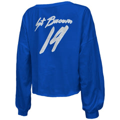 Amon-Ra St. Brown Detroit Lions Majestic Threads Women's Name & Number Off-Shoulder Script Cropped Long Sleeve Relaxed V-Neck T-Shirt - Blue cheap