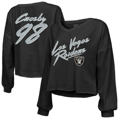 Maxx Crosby Las Vegas Raiders Majestic Threads Women's Name & Number Off-Shoulder Script Cropped Long Sleeve Relaxed V-Neck T-Shirt - Black on sale