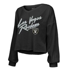 Maxx Crosby Las Vegas Raiders Majestic Threads Women's Name & Number Off-Shoulder Script Cropped Long Sleeve Relaxed V-Neck T-Shirt - Black on sale