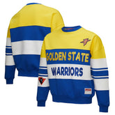 Golden State Warriors x DANNIJO Women's Blocked Pullover Sweatshirt sale - Gold/Royal | Mitchell & Ness outlet