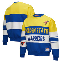 Golden State Warriors x DANNIJO Women's Blocked Pullover Sweatshirt sale - Gold/Royal | Mitchell & Ness outlet