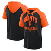 San Francisco Giants Logo Athletic Prime Raglan Short Sleeve Hoodie T-Shirt - Black