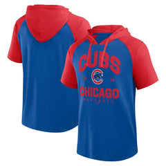 Chicago Cubs Logo Athletic Prime Raglan Short Sleeve Hoodie T-Shirt - Royal