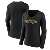 Jacksonville Jaguars Women's Classic Logo Long Sleeve V-Neck T-Shirt - Black outlet
