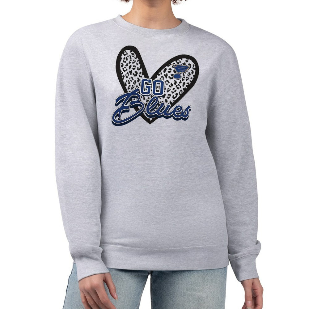 St. Louis Blues G-III 4Her by Carl Banks Women's Animal Print Heart Fleece Pullover Sweatshirt Heather Gray