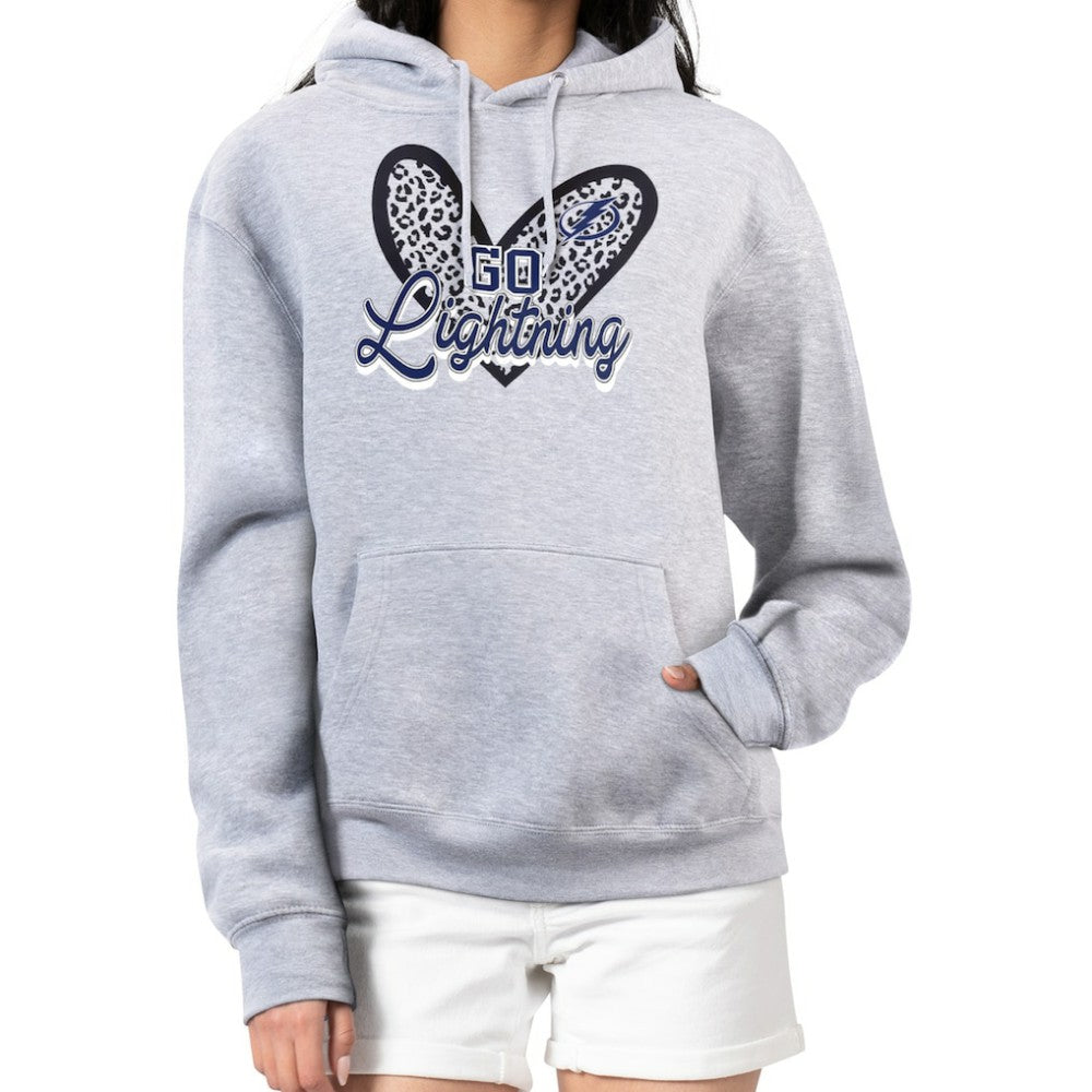 Tampa Bay Lightning G-III 4Her by Carl Banks Women's Animal Print Heart Fleece Pullover Hoodie Heather Gray