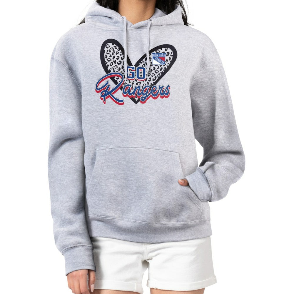 New York Rangers G-III 4Her by Carl Banks Women's Animal Print Heart Fleece Pullover Hoodie Heather Gray