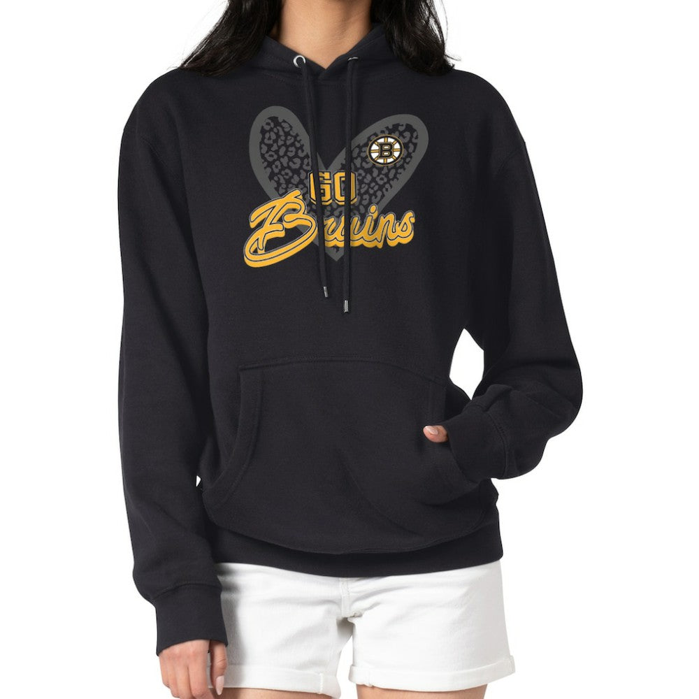 Boston Bruins G-III 4Her by Carl Banks Women's Animal Print Heart Fleece Pullover Hoodie Black