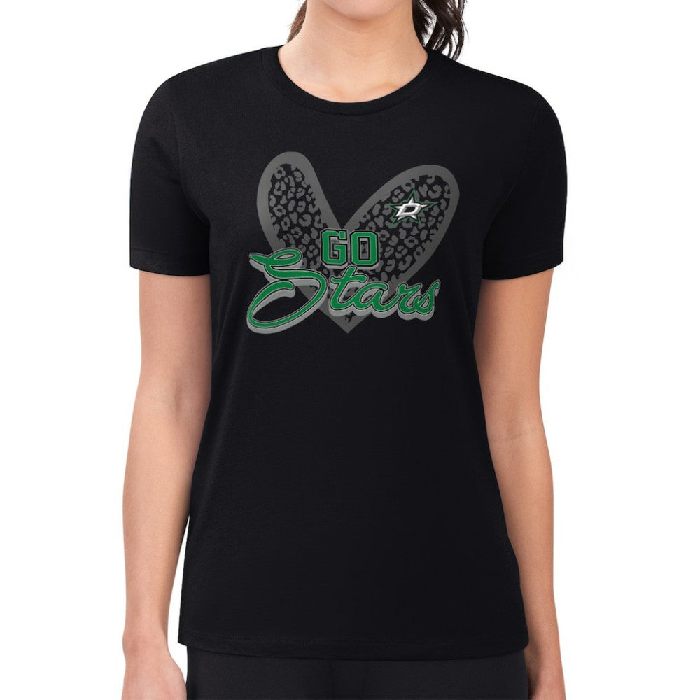Dallas Stars G-III 4Her by Carl Banks Women's Super-Slim Fit Lightweight Animal Print Heart T-Shirt Black