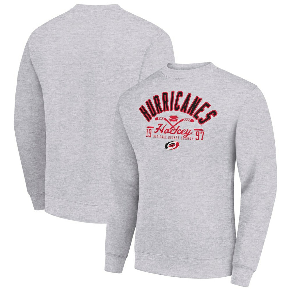 Carolina Hurricanes Starter Stick And Puck Logo Fleece Pullover Sweatshirt Heather Gray