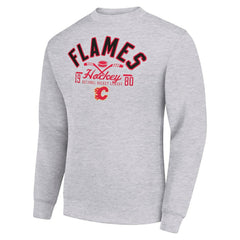 Calgary Flames Starter Stick And Puck Logo Fleece Pullover Sweatshirt Heather Gray