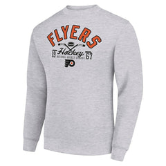 Philadelphia Flyers Starter Stick And Puck Logo Fleece Pullover Sweatshirt Heather Gray