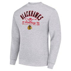 Chicago Blackhawks Starter Stick And Puck Logo Fleece Pullover Sweatshirt Heather Gray