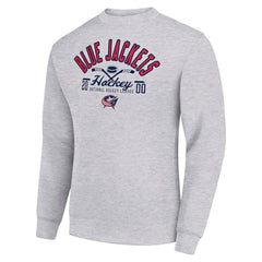 Columbus Blue Jackets Starter Stick And Puck Logo Fleece Pullover Sweatshirt Heather Gray