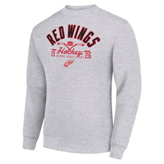 Detroit Red Wings Starter Stick And Puck Logo Fleece Pullover Sweatshirt Heather Gray