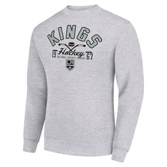 Los Angeles Kings Starter Stick And Puck Logo Fleece Pullover Sweatshirt Heather Gray