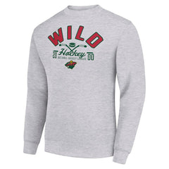 Minnesota Wild Starter Stick And Puck Logo Fleece Pullover Sweatshirt Heather Gray