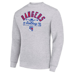 New York Rangers Starter Stick And Puck Logo Fleece Pullover Sweatshirt Heather Gray
