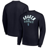 Seattle Kraken Starter Stick And Puck Logo Fleece Pullover Sweatshirt Navy