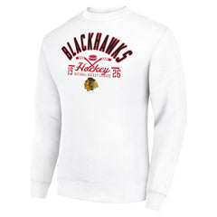 Chicago Blackhawks Starter Stick And Puck Logo Fleece Pullover Sweatshirt White