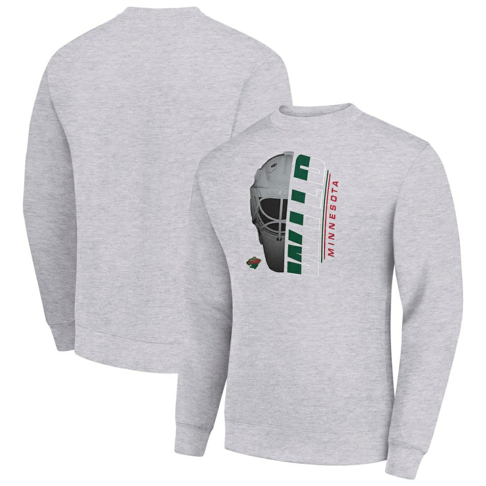 Minnesota Wild Starter Half Helmet Team Logo Pullover Sweatshirt Heather Gray