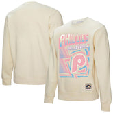 Philadelphia Phillies Sidewalk Sketch Pullover Sweatshirt - Cream | Mitchell & Ness