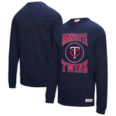 Minnesota Twins Arched Logo Slub Long Sleeve T-Shirt - Navy | Mitchell & Ness