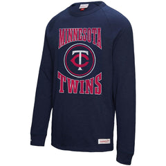 Minnesota Twins Arched Logo Slub Long Sleeve T-Shirt - Navy | Mitchell & Ness