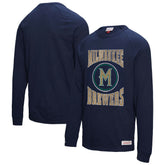 Milwaukee Brewers Arched Logo Slub Long Sleeve T-Shirt - Navy | Mitchell & Ness