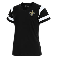 New Orleans Saints Antigua Women's Encounter Short Sleeve Notch Neck Top - Black outlet