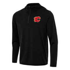 Calgary Flames Antigua Tidy Quarter-Zip Hoodie Heather Black