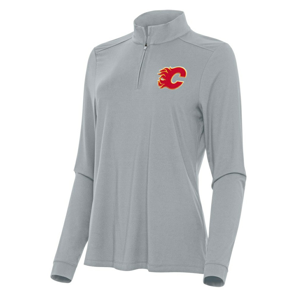 Calgary Flames Antigua Women's Intent Quarter-Zip Top Gray