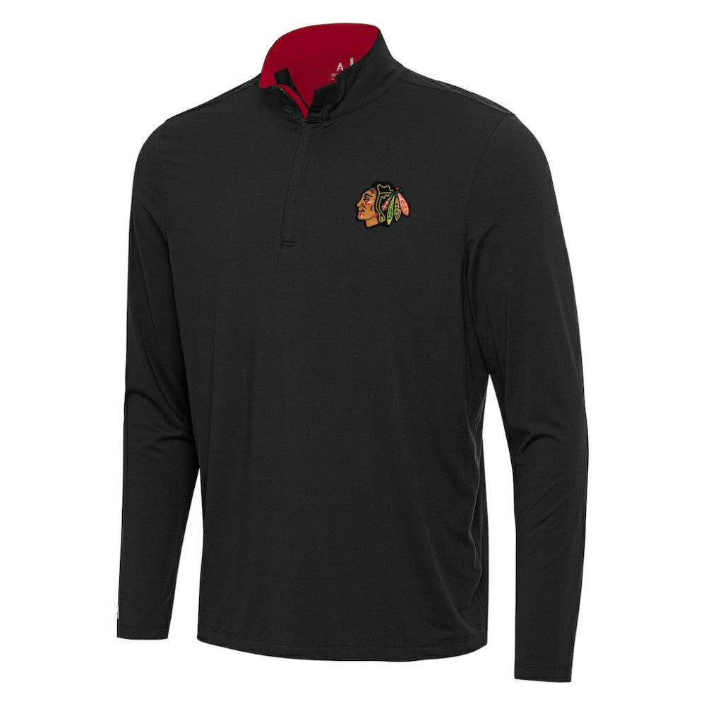 Chicago Blackhawks Antigua Content Quarter-Zip Pullover Top Black/Red