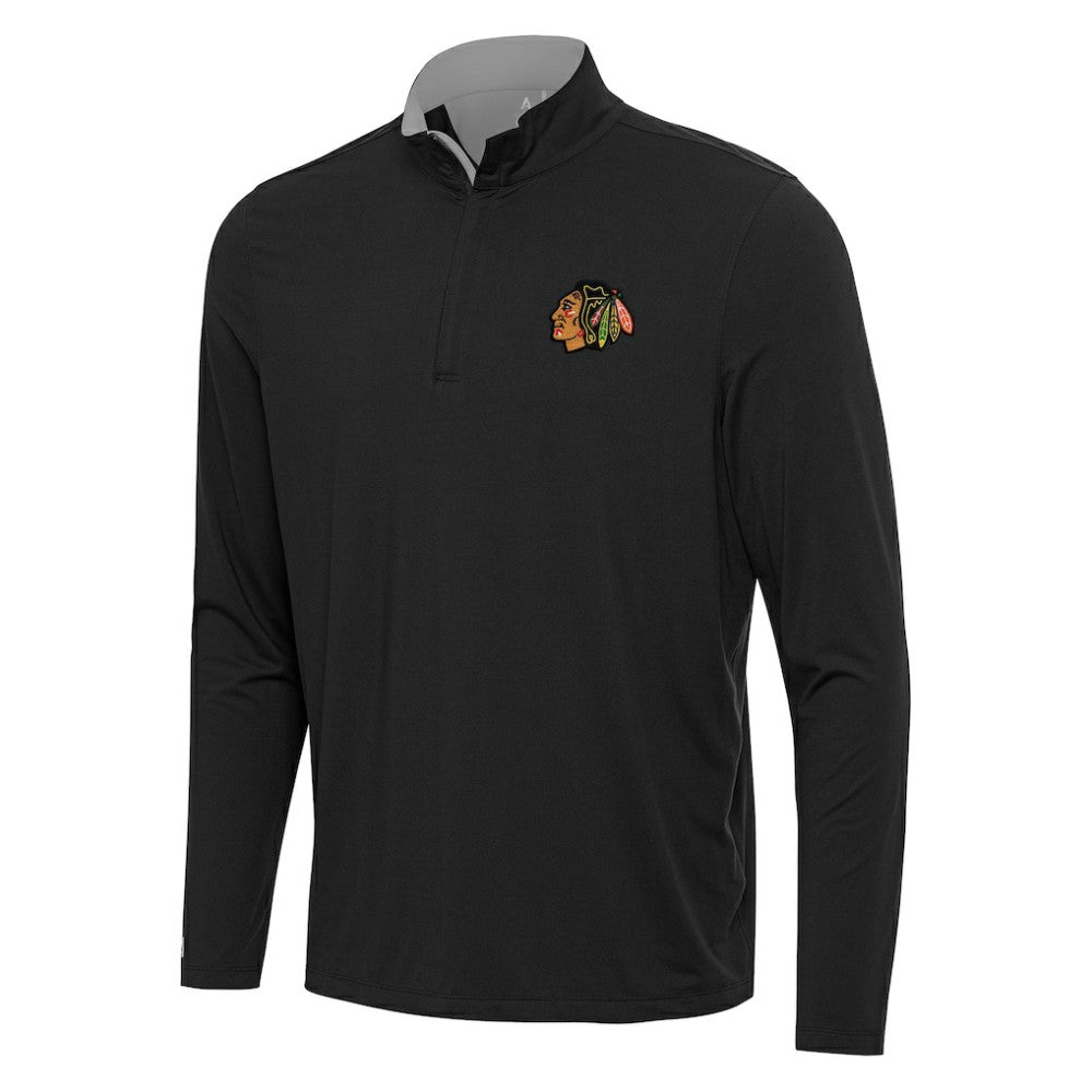 Chicago Blackhawks Antigua Content Quarter-Zip Pullover Top Black/Gray