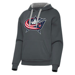 Columbus Blue Jackets Antigua Women's Victory Pullover Hoodie Charcoal