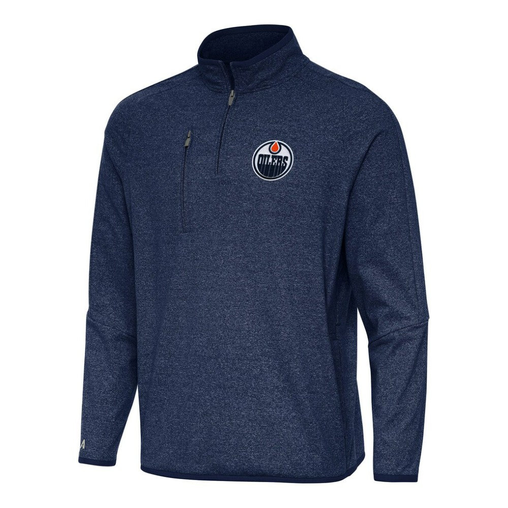 Edmonton Oilers Antigua Certain Quarter-Zip Tri-Blend Sweatshirt Heather Navy