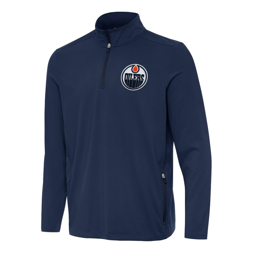 Edmonton Oilers Antigua Perilous Quarter-Zip Sweatshirt Navy
