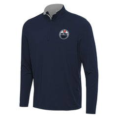 Edmonton Oilers Antigua Content Quarter-Zip Pullover Top Navy/Gray