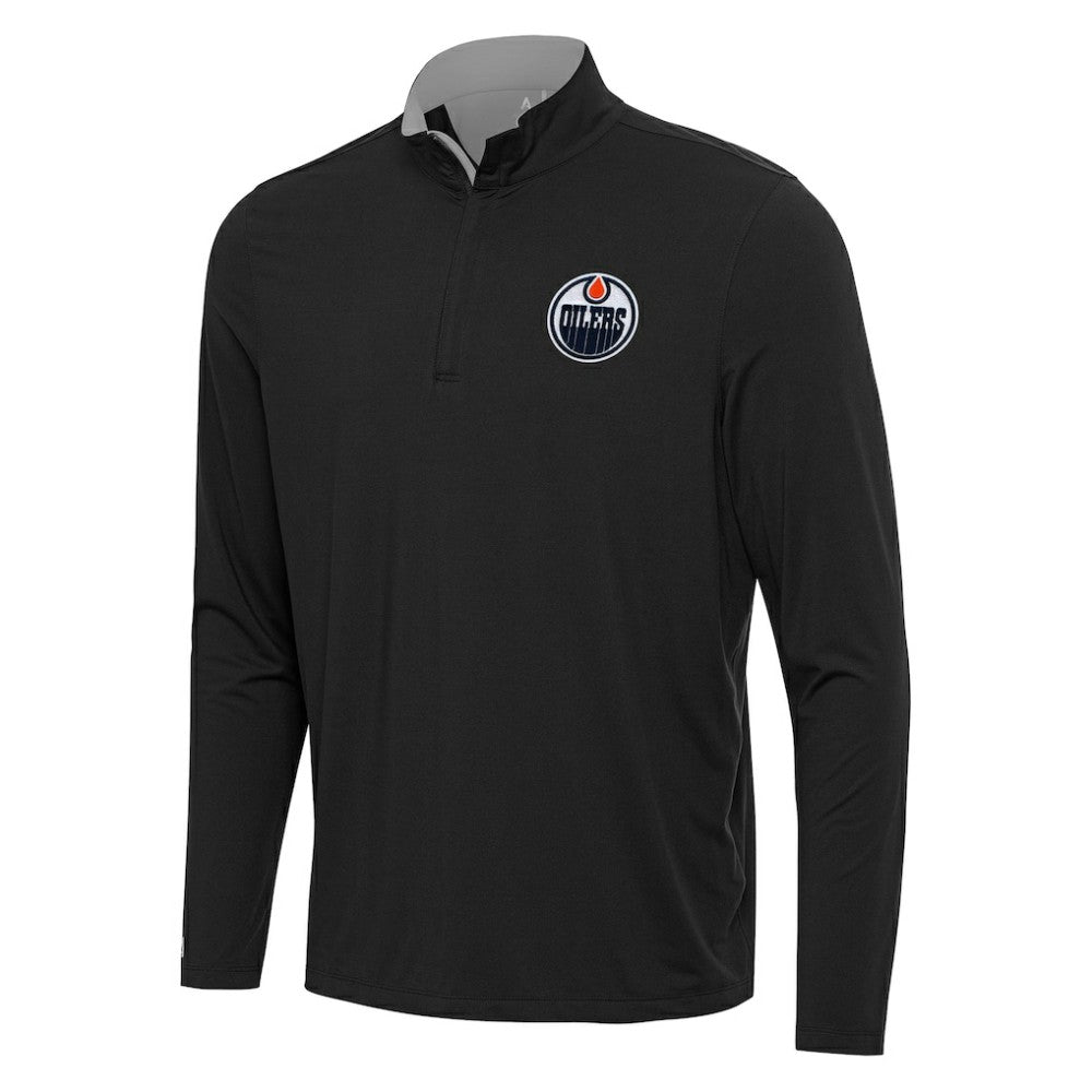 Edmonton Oilers Antigua Content Quarter-Zip Pullover Top Black/Gray