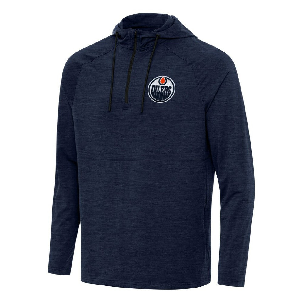 Edmonton Oilers Antigua Spikes Quarter-Zip Hoodie Heather Navy