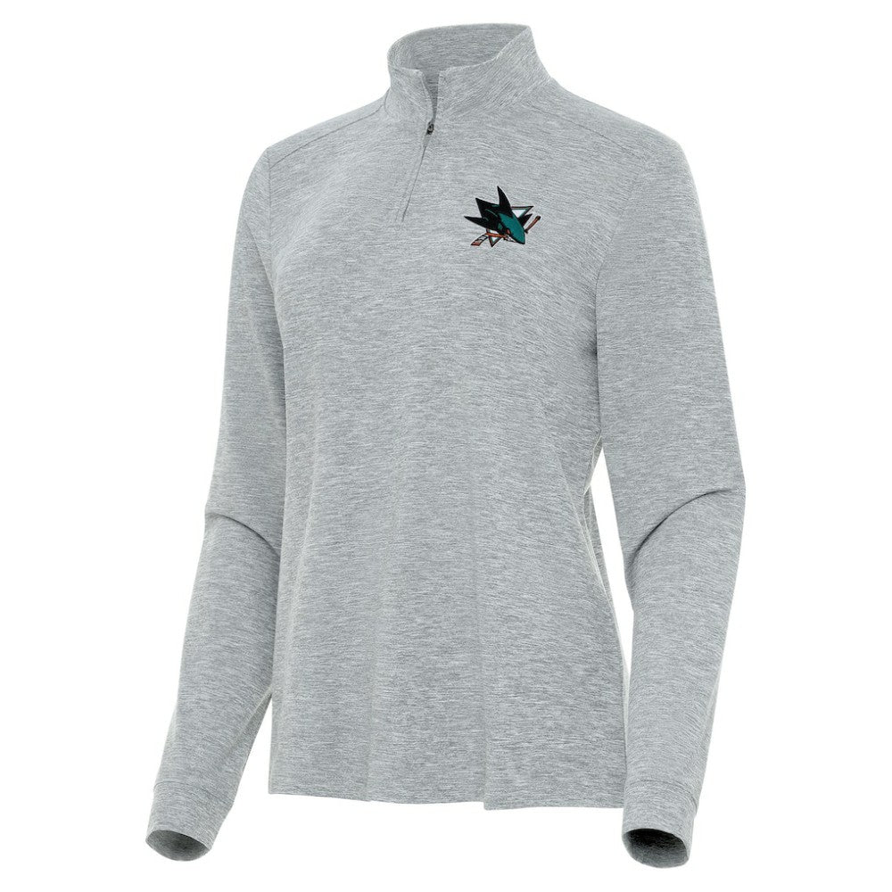 San Jose Sharks Antigua Women's Mentor Quarter-Zip Mock Long Sleeve Top Heather Gray