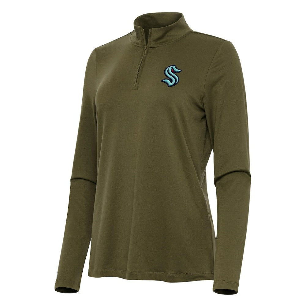 Seattle Kraken Antigua Women's Reprocess Quarter-Zip Top Olive