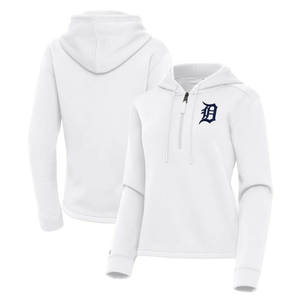 Detroit Tigers Antigua Women's Contemporary Quarter-Zip Hoodie - White