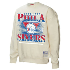 Philadelphia 76ers Women's Oversprayed Pullover Sweatshirt - Cream | Mitchell & Ness cheap